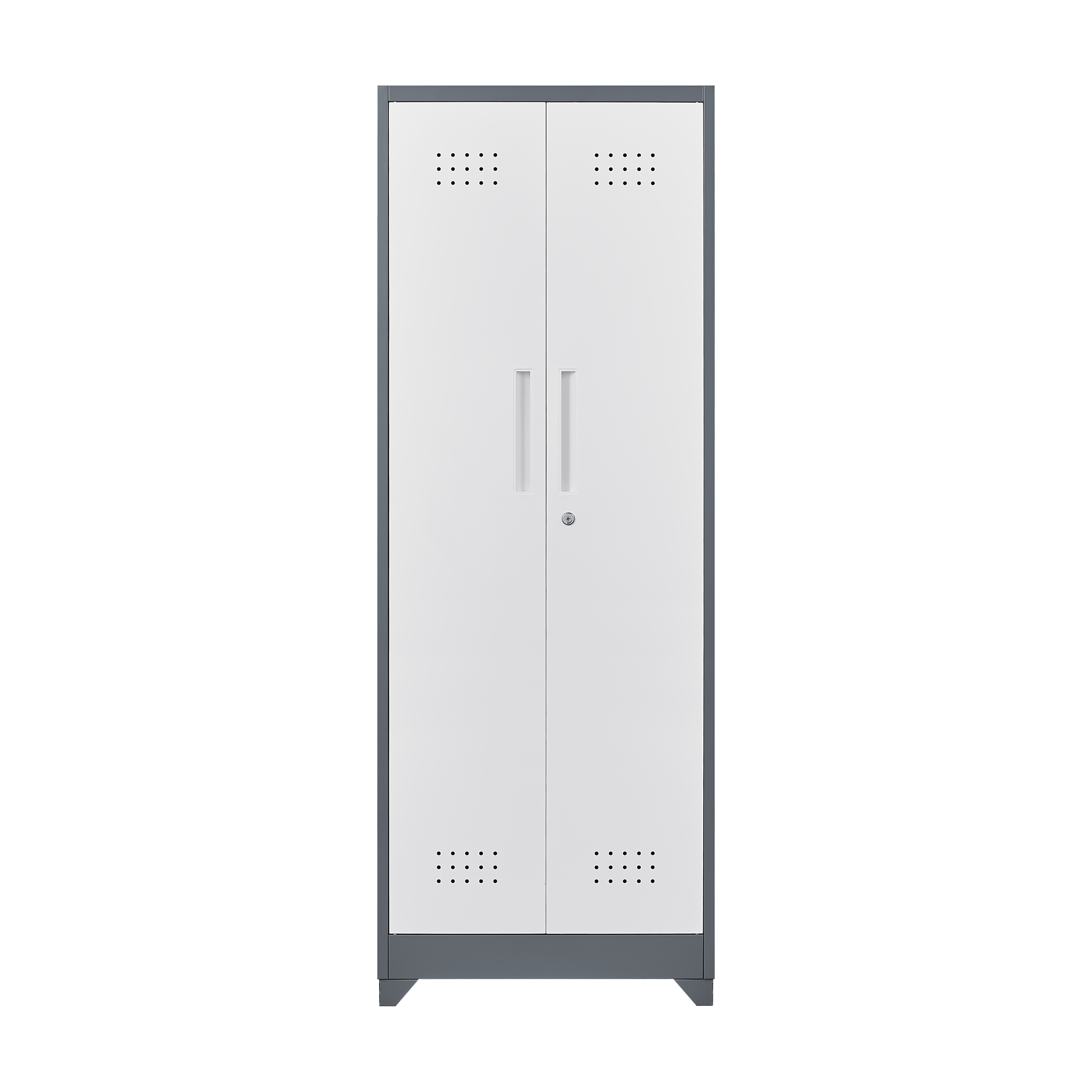 Storage Cabinet With Locking Doors And Shelves, 65" H Metal Storage Cabinet With Hanging Rod & S-Hooks, Cleaning Tool Storage Cabinet Grey