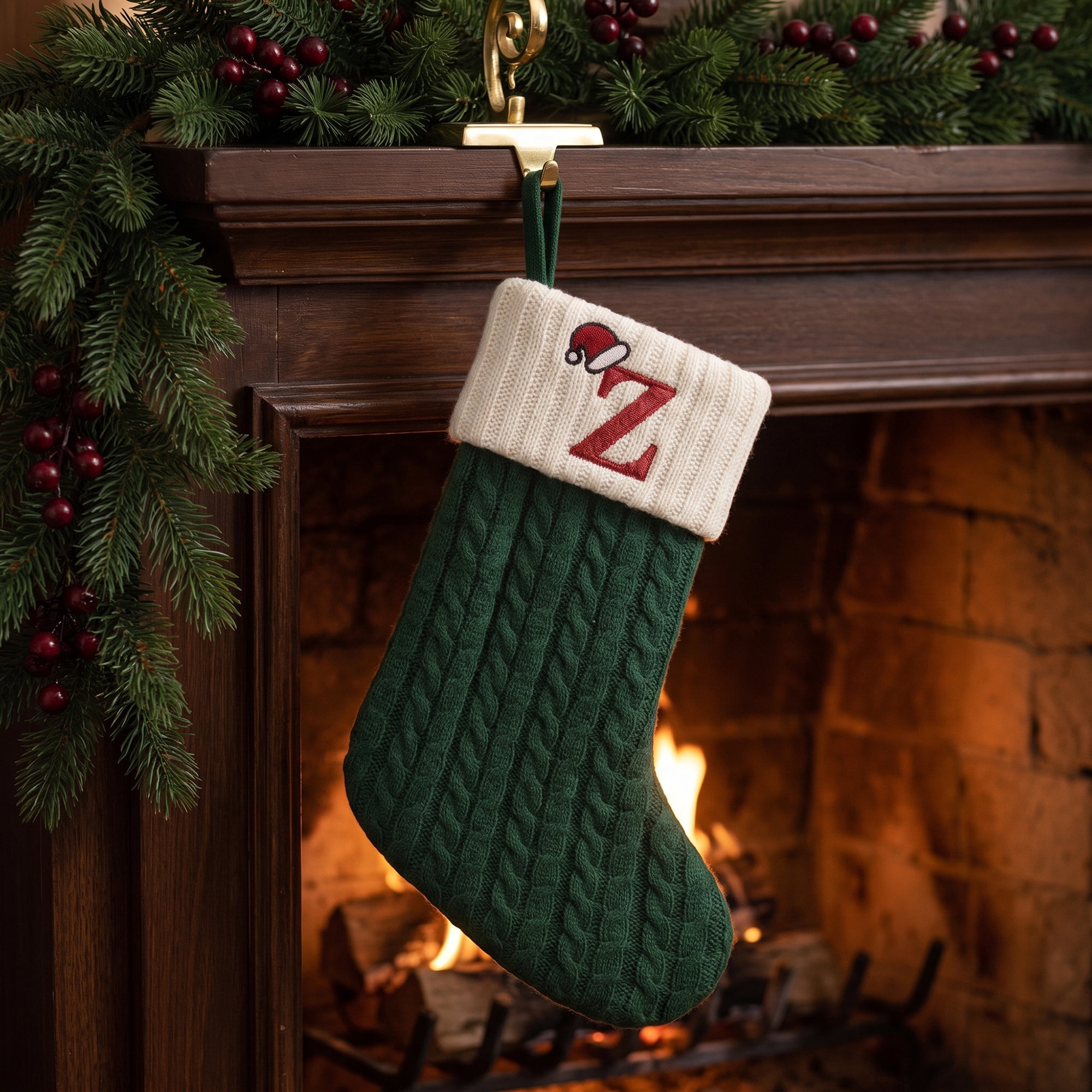 Unique Bargains Christmas Luxury Grand Hearth Accent Stocking Green Letter Z 8"