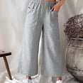 thumbnail image 4 of Pantalones anchos de lino para mujer, pantalones de playa holgados con cordón de cintura alta y bolsillo, 4 of 5