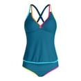 thumbnail image 4 of vigerkar Womens Tummy Control Tankini Swimsuits Color Block Bathing Suit V Neck Two Piece Swimwear with Shorts (Green, XL), 4 of 9