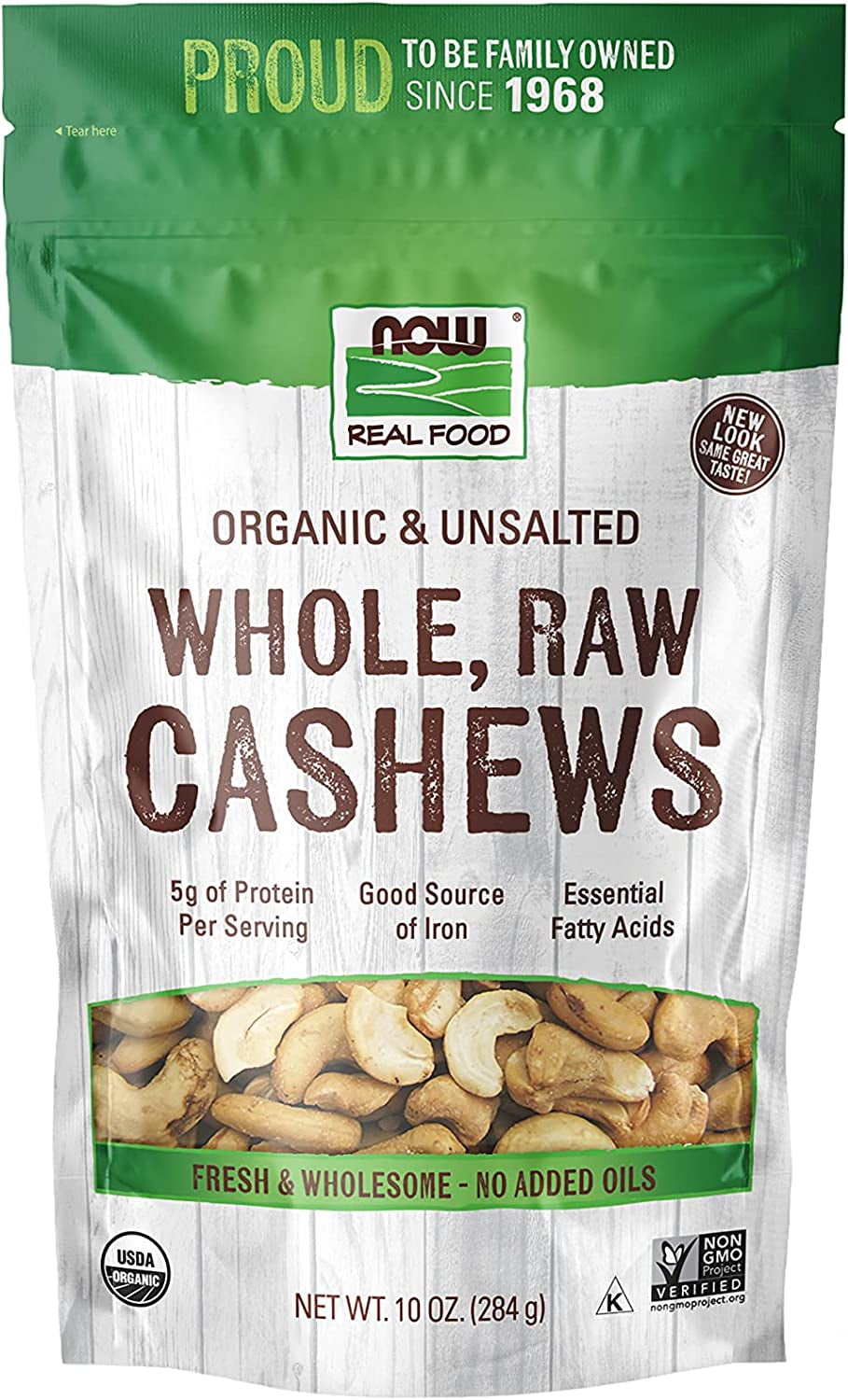 NOW Real Food™ Certified Organic Whole Raw Cashews Unsalted -- 10 oz ...