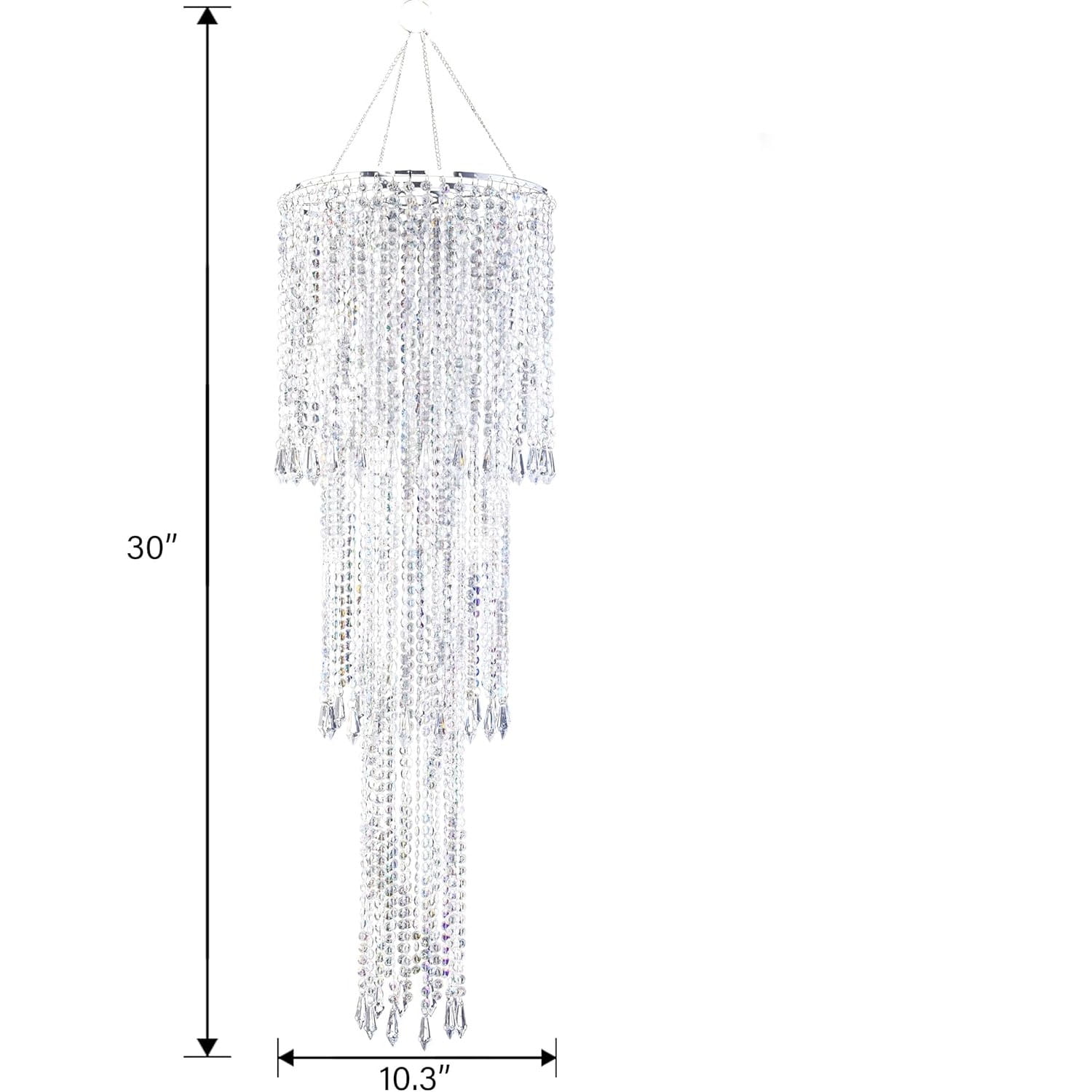 Modern 3-Tier Acrylic Beaded Chandelier Shade - 10.3" x 30" Long Hanging Pendant Light Fixture for Wedding, Party, and Home Decor - Crystal Look (Shade Only, Bulb Not Included)