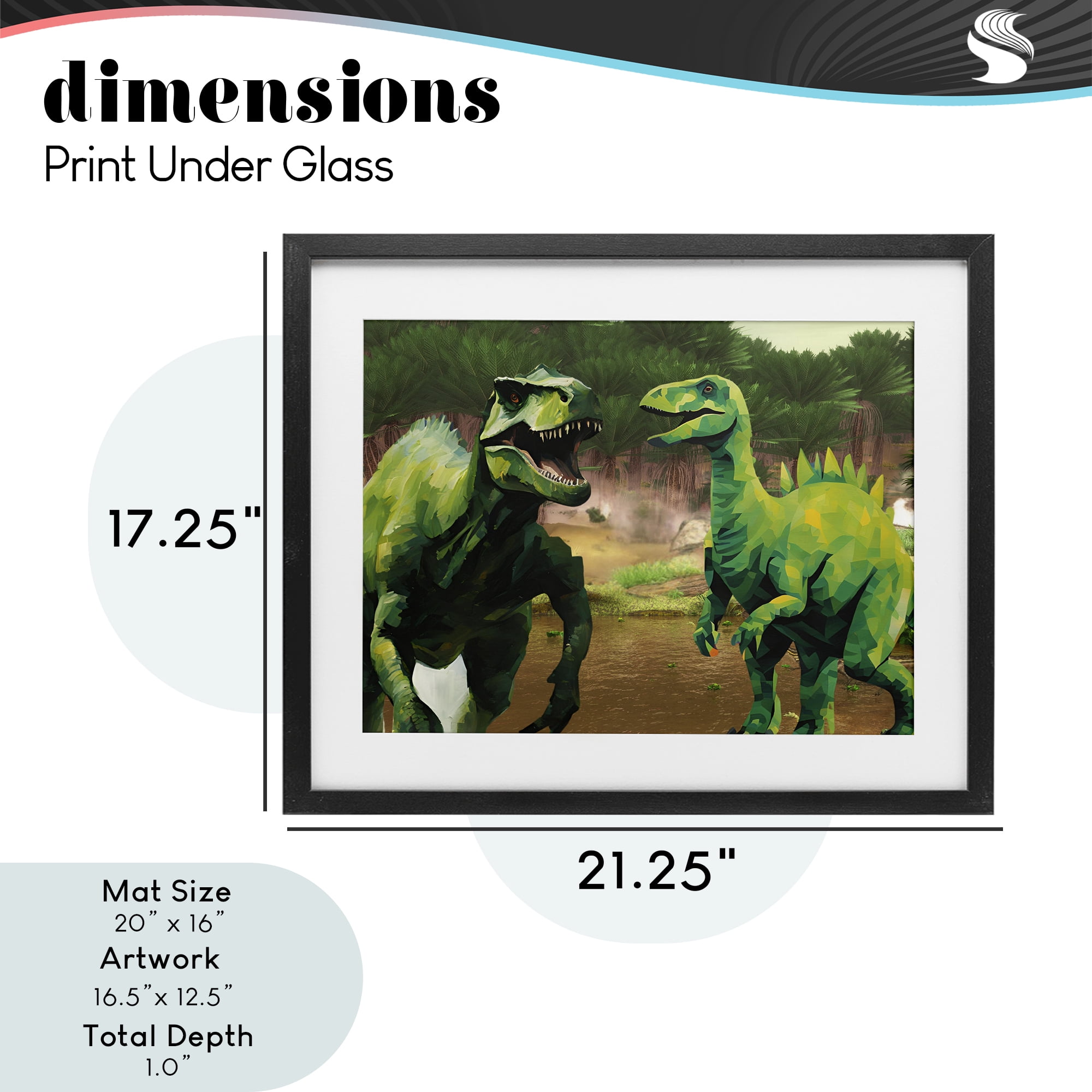 Stupell Industries Green Jungle Dinosaurs Black Framed Print Under Glass, design by Jesse Keith