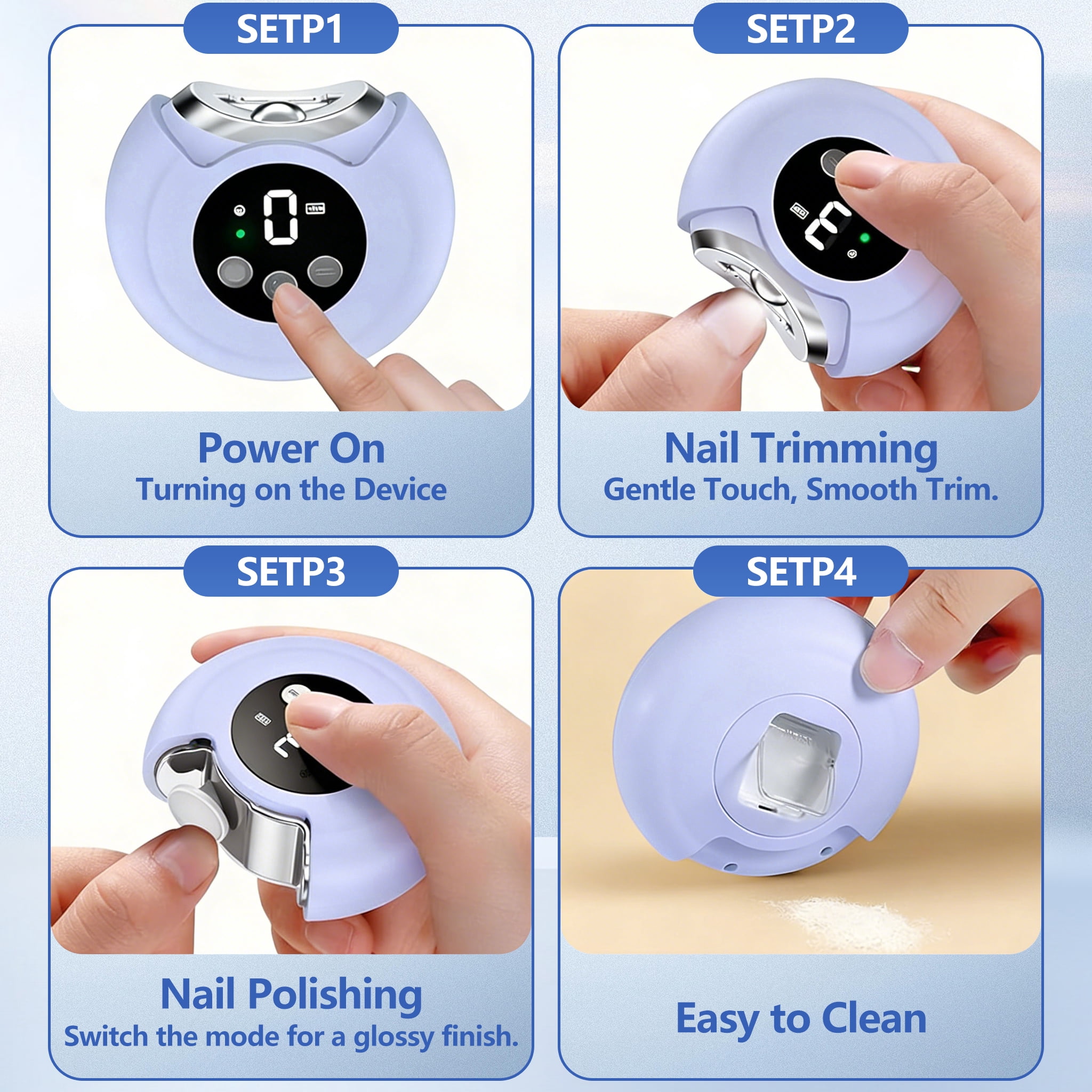 Moremore 3 In 1 Electric Nail Clippers USB Rechargeable, For Baby Kids and Adult, 360° Rotating Automatic Nail Cutter Trimmer, Purple