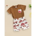 thumbnail image 5 of Aojekbee 2Pcs Baby Boy Summer Outfits Short Sleeve T-Shirt + Truck Print Shorts Set Infant Clothes, 5 of 10