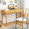 thumbnail image 2 of Topbuy 39.5” Bamboo Computer Desk Study Writing Desk with 2 Pull-Out Drawers Shelf & Cable Management Groove, 2 of 7