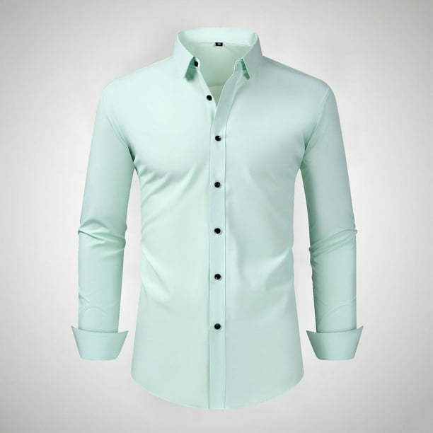 Blusa y camisa de manga larga con cuello vuelto para hombre, estilo informal, a la moda, con botones y solapa, transpirable, de poliéster