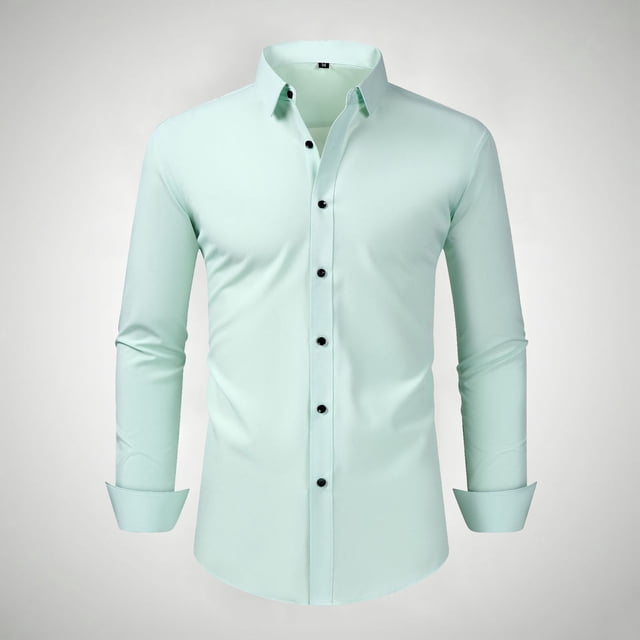 Blusa y camisa de manga larga con cuello vuelto para hombre, estilo informal, a la moda, con botones y solapa, transpirable, de poliéster