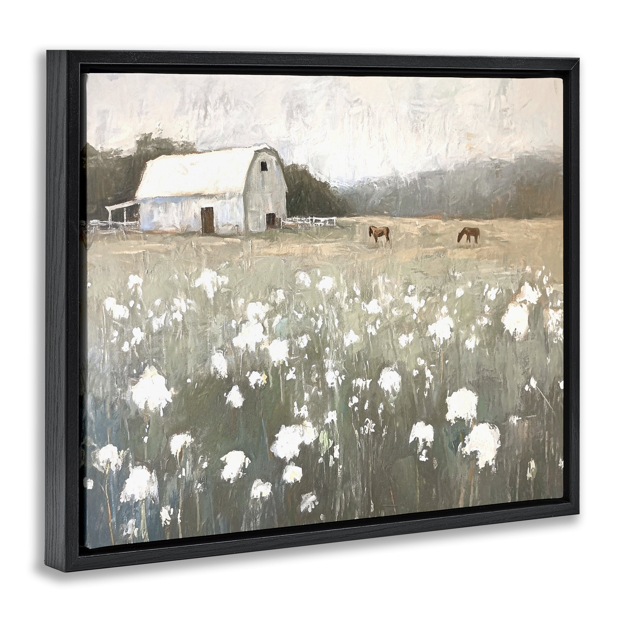 Stupell Industries Peaceful Horse Pasture Landscape Painting Black Floater Framed Canvas Art Print Wall Art, 21 x 17