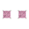thumbnail image 3 of 14K Solid Gold Screw Back Stud Earrings for Women | 1 cttw Princess Cut Simulated Pink Diamond | White Gold, 3 of 5