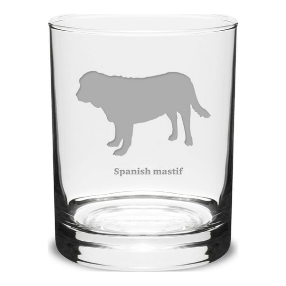 Spanish Mastif Deep Etched 14 oz Classic Double Old Fashion Glass