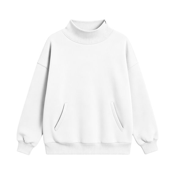 Lenpel Mock Neck Sweatshirt for Women Fall Casual Loose Color Block Pullover Tops Oversized Long Sleeve Shirts with Pockets(White,X-Large)