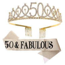HONITANO 2Pcs Golden Crown and Sash Set for Birthday Parties and Decorations
