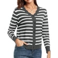 thumbnail image 3 of Cardigans pour Femmes, Chandails à Manches Longues, Décontractés, Légers, Boutonnés, Col en V, Chandail d'Automne, Rayures Grises, L, 3 of 9
