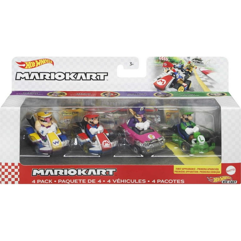 Hot Wheels Mario Kart Set of 4 Toy Character Vehicles Includes 1 Exclusive Model Styles May Vary