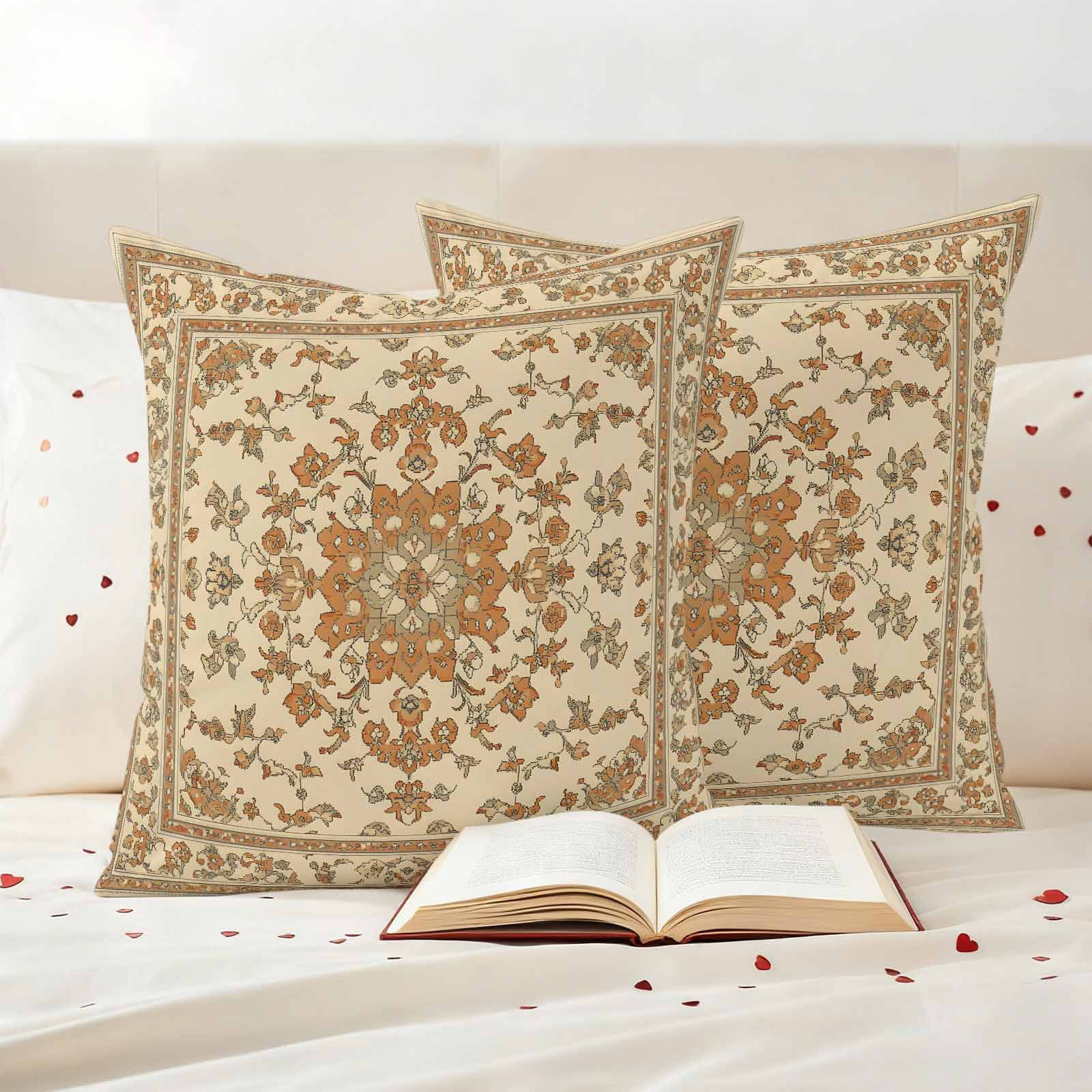 Vintage Farm Pillow Covers 2 Pack Bohemian Style Brown Boho Farmhouse Pillowcase Waterproof Outdoor Throw Pillow Cover for Patio Garden Square Cushion 20”x20”