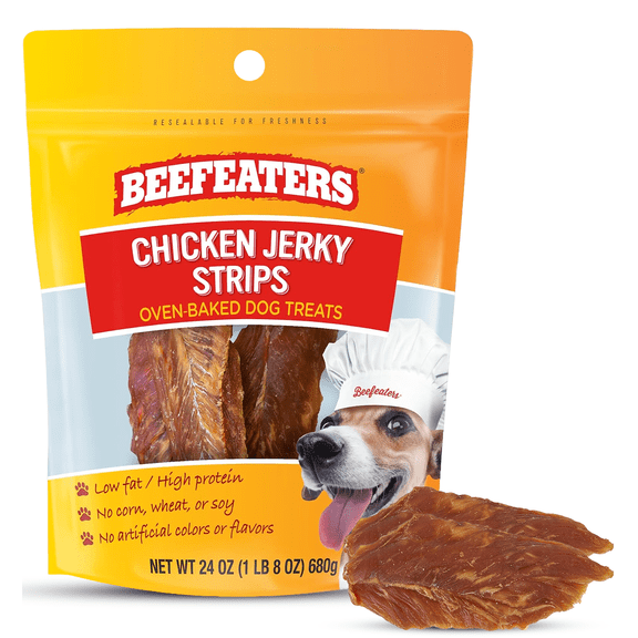 Beefeaters Chicken Jerky Strips for Dogs 24oz, 100% Real Chicken Breast, Oven-Baked, Grain-Free Dog Treats for Training & Rewards, High Protein, Low Fat, Resealable Bag, Allergy-Friendly