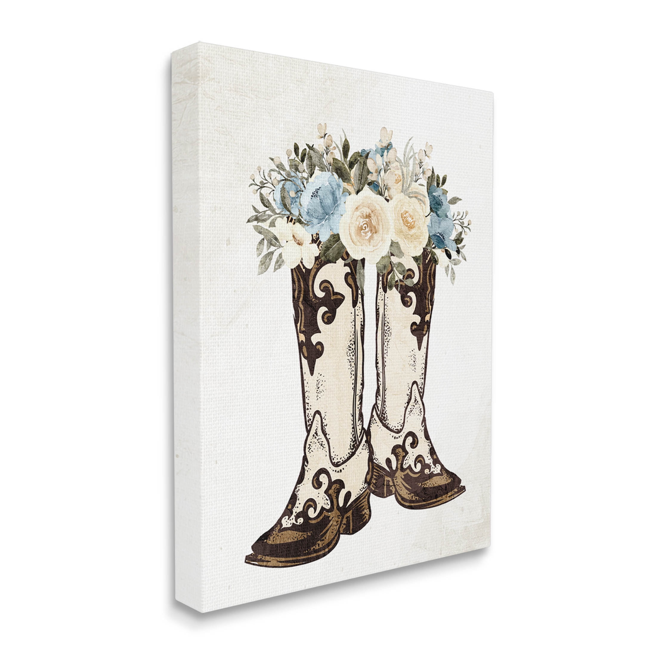 Cowboy Boot Mixed Flower Bouquet Botanical & Floral Graphic Art Gallery Wrapped Canvas Print Wall Art