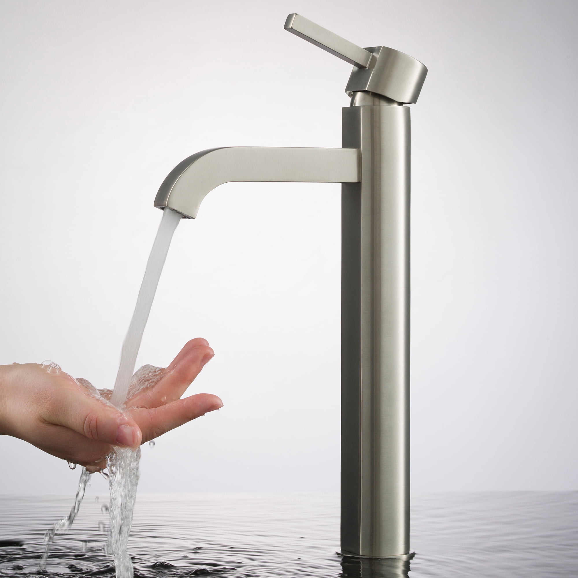 KRAUS Ramus Tall Vessel Bathroom Faucet, Satin Nickel Finish