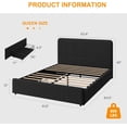 thumbnail image 2 of Queen Bed Frame with Headboard & Storage Drawers, Corduroy Upholstered Platform Bed, No Box Spring Needed, Noise-Free, Easy Assembly, Black, 2 of 7
