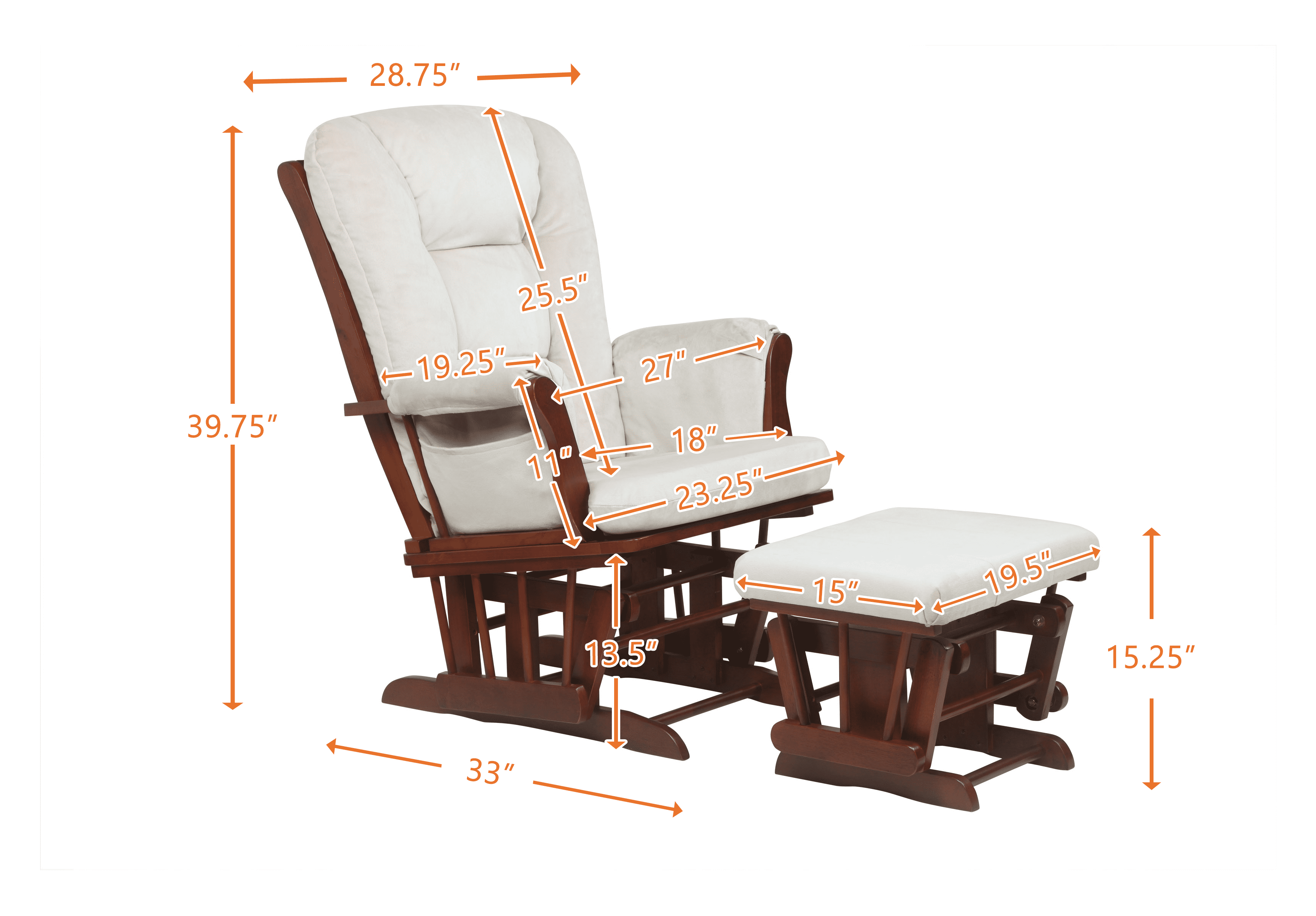 AFG Baby Furniture Glider Rocking Chairs Kids Modern Comfort Hardwood with Ottoman, Espresso/Beige