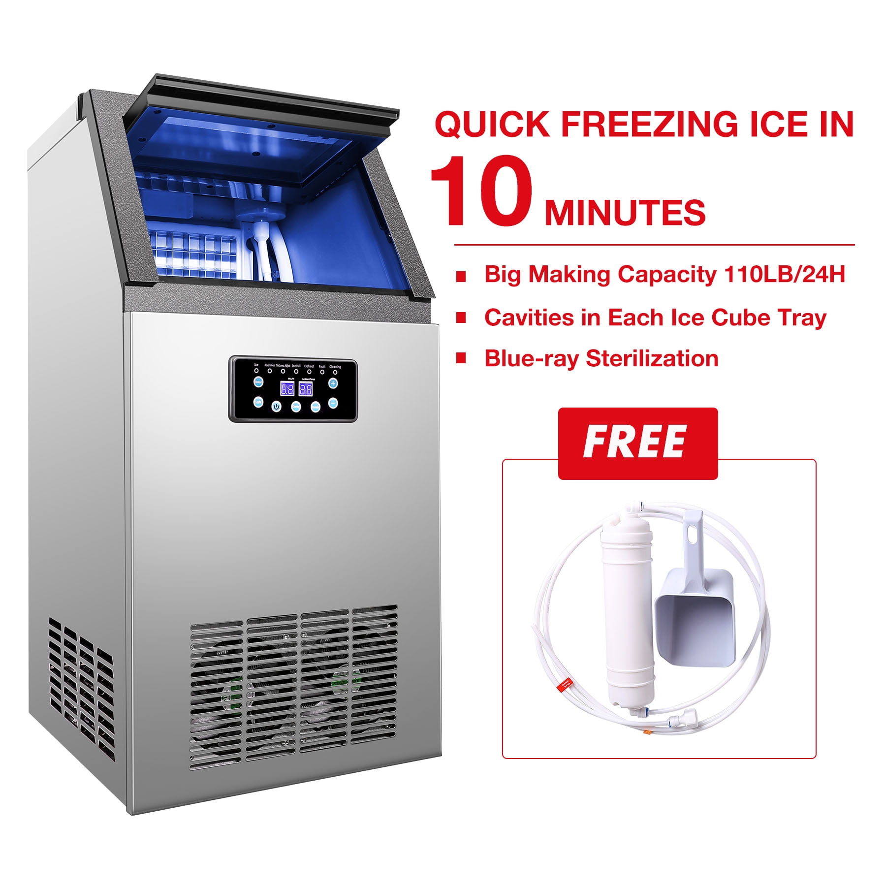 Commercial Ice Maker Machine For Restaurant Bar 36 Ice Cube 110lb/24h