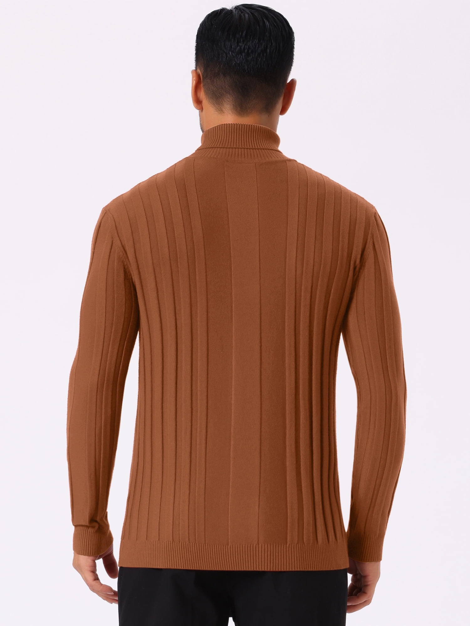 DARING DIVA Men's Solid Turtle Neck Warm Knitted Pullover Sweater S Brown