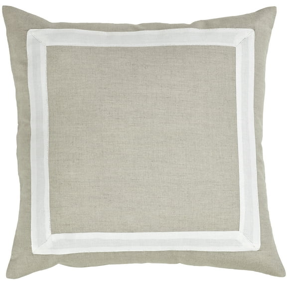 Peppermint Home Bordered Solid Linen Cotton Decorative Pillow Cover, 20"x 20", Natural White