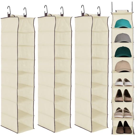 3pack Hanging Shoe Organizer for Closet - 8-Shelf Storage with 2 Hooks, No Tools Needed