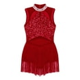 thumbnail image 3 of Haitryli Kids Girls Latin Dance Dress Sleeveless Sequin Tassel Jazz Tango Salsa Ballroom Dancewear Burgundy 12, 3 of 5