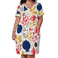 thumbnail image 3 of Floral Berry Navy Gold Pattern Loose Pocket Dress Dresses Summer Summer Dresses for Women, 3 of 9