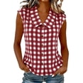 thumbnail image 2 of MORESEC Women Plus Size Collared Sleeveless Button Down Plaid Casual Tank Top for Women Dressy Basic Tops Party Summer Clothes, Wine 3XL, 2 of 8