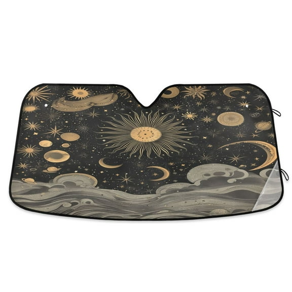 Twinkling Sun Moon Stars Car Windshield Sun Shade Foldable Car Front Window Visor Heat and UV Protection 53x23.5