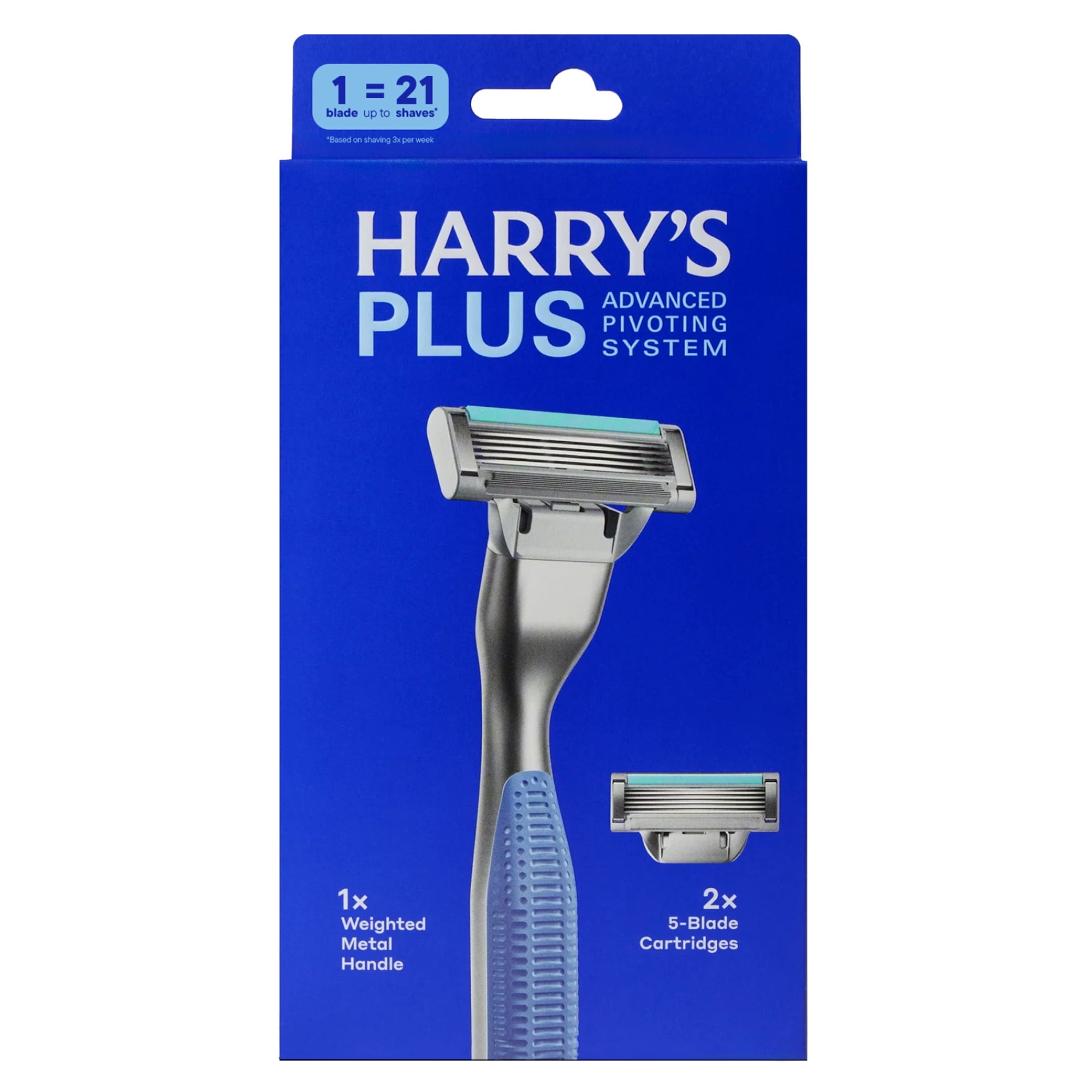 Harry's Plus Shaving Razor for Men with 2 Razor Blade Refill Cartridges, Tide