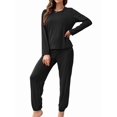 thumbnail image 2 of Conjunto de Pijama de 2 Piezas para Mujer, Camiseta y Pantalón Lisos, Suave y Elástico. Negro S, 2 of 9