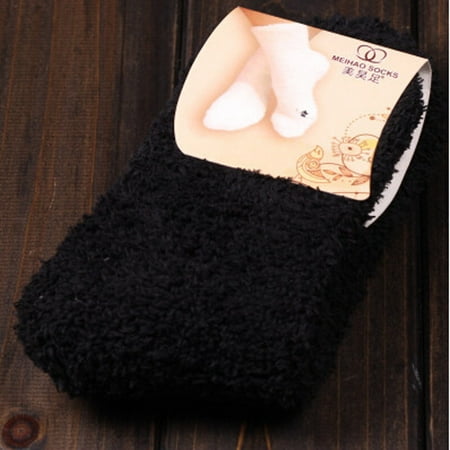 

SQUARE CARMEN Home Women Girls Soft Bed Floor Socks Fluffy Warm Winter Pure Color Black