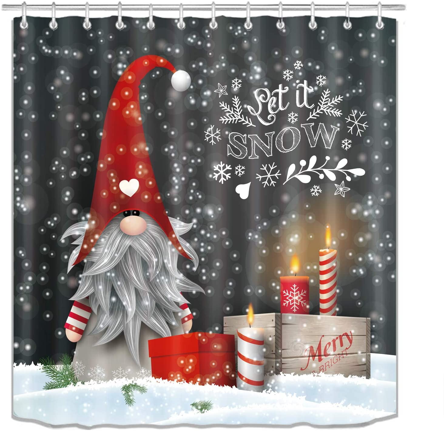 Details about   Christmas Gnome Elves Shower Curtain Set Fir Branches Red Berries Bathroom Decor 