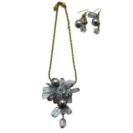 Elegant Crystal Flower Bead Necklace & Matching Earrings