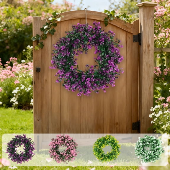Dianli Front Door Artificial Spring Floral Wreath 20in Realistic Greenery Mixed Blooms Berries Ribbon Bow Rustic Hanging Wreath for Indoor Outdoor Porch Entryway