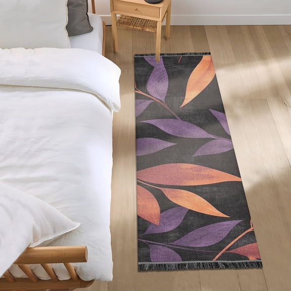 Brown and Purple Leaves Bedroom Runner Rug 2'x 6' Non Slip Carpet Indoor Home Area Rug Living Room