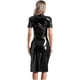 thumbnail image 4 of Chaqueta de látex de charol para mujer, vestido con cuello levantado, manga corta, cremallera frontal, vestido con abertura, vestido ajustado, ropa de discoteca con aspecto húmedo, 4 of 5
