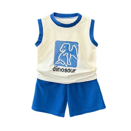Agkizg Boys 2 Piece Sleeveless Outfit Set Dinosaur Print Tank Top and Shorts Lightweight Summer Casual Wear for Toddler Kids