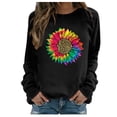 thumbnail image 2 of Floleo Clearance Fall Clothes For Women Women's Casual Loose Round Neck Long Sleeve Sunflower Print Top Blouse T-shirt Black, 2 of 5
