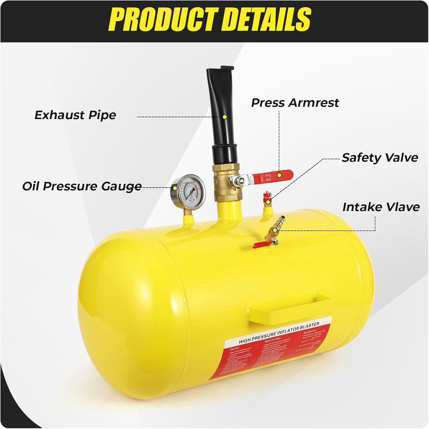 10 Gallon Air Tire Bead Seater 145PSI Blaster Tool Seating Inflator  with Pressure Gauge & Handle for Car Truck ATV Tank