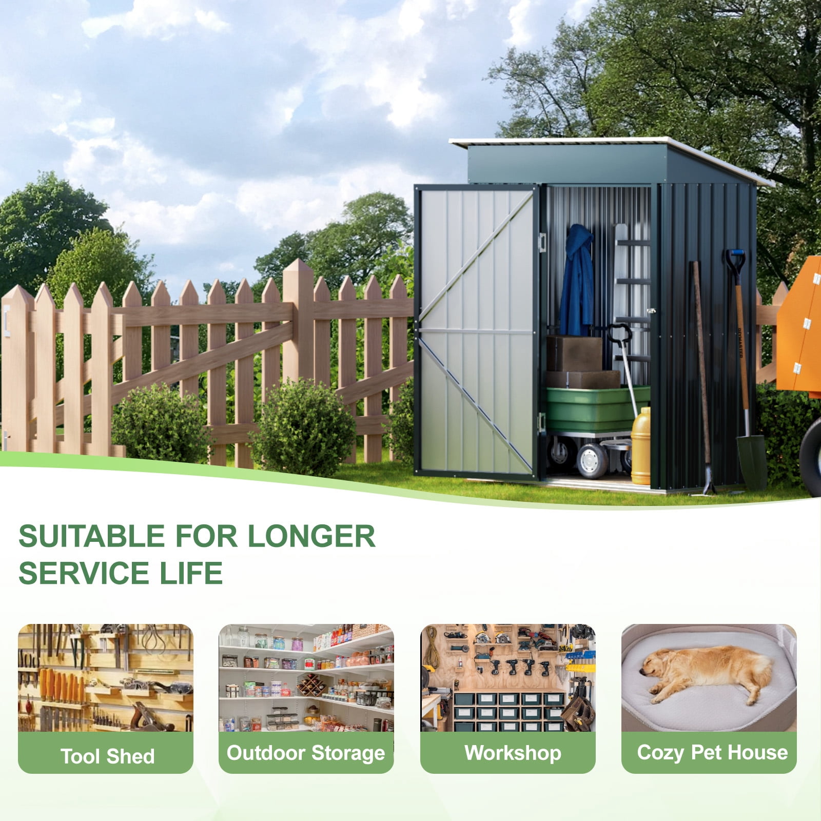 Outvue Outdoor Storage Shed 5 x 3, Metal Patio Storage Shed with Frame Floor & Lockable Door