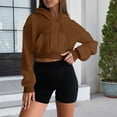 thumbnail image 6 of TRUBKH hoodies for women Fleece Sweatshirts womens long sleeve tops comfrt hoodie cropped sweaters for women Fashionable And Drawstring Pocket Short Long Sleeved Hooded Sweatshirt Brown 2XL, 6 of 8
