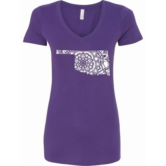 Inktastic Oklahoma Silhouette Mandala Women's V-Neck T-Shirt