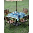 thumbnail image 3 of Outdoor Tablecloth with Umbrella Hole and Zipper, Christmas Snowman Square Table Cloth 60x60 Inch Waterproof Tablecloth, Winter Blue Truck Xmas Tree Snowflake Picnic Table Cover for Patio Camping, 3 of 7