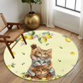 thumbnail image 2 of Round Rugs 8 Ft, Lemons Cats Non Slip Area Rugs for Kitchen Bedroom Entryway, Summer Rustic Botanical Fruits Yellow Washable Carpet Runner Rug Floor Mats for Bedroom Home Decor, 2 of 8