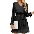 thumbnail image 5 of hotojiny Womens Cocktail Dresses Summer Trendy Long Sleeve Pleated Dress Elegant V Neck Casual Party Dress, 5 of 7